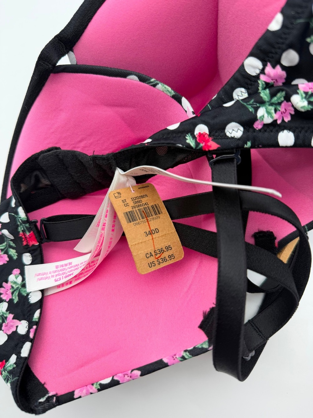 PINK Victoria's Secret‎ Black Polka Dot Floral Push-Up Bra - Picture 5 of 7